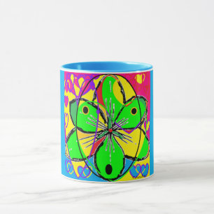 Caneca Art design azul flor verde