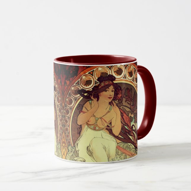 Caneca Art nouveau Alphonse Mucha elegante vintage mulher (Frente Esquerda)