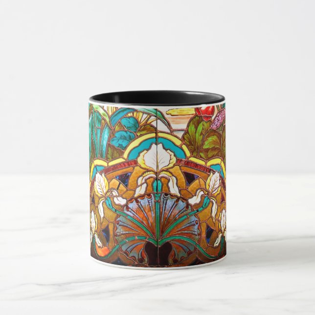 Caneca Art nouveau aspecto do vidro corado floral (Centro)