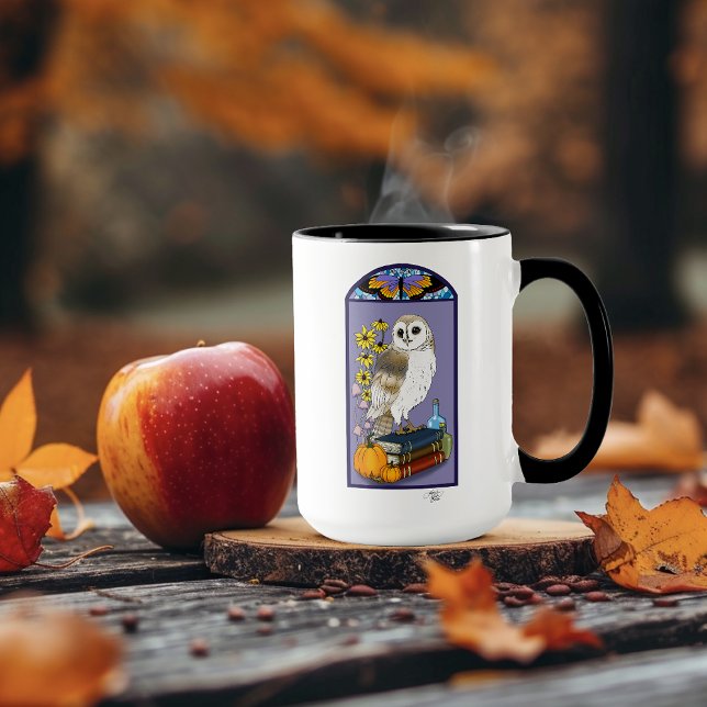 Caneca Art Nouveau Barn Owl Pumpkins Livros (Criador carregado)