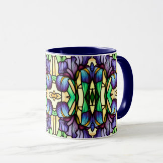 Caneca Art Nouveau Faux Vidro Púrpura Flores Iris