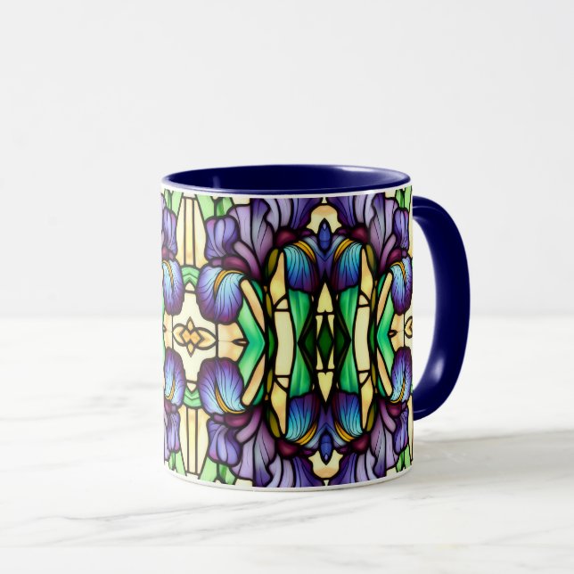 Caneca Art Nouveau Faux Vidro Púrpura Flores Iris (Frente Esquerda)