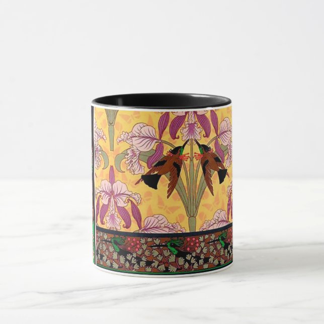 Caneca Art nouveau hummingbird e modelo de azulejo (Centro)