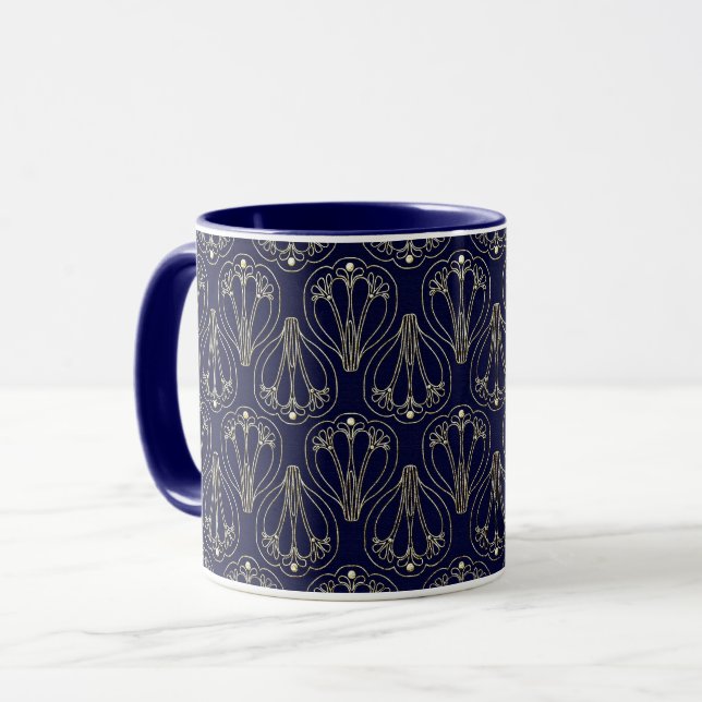 Caneca Art Nouveau Marinho Azul e Dourado (Frente Esquerda)