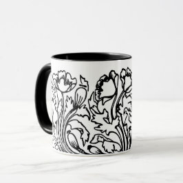 Caneca Art nouveau papoila escura floral branca elegante