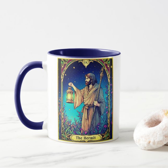 Caneca Art Nouveau Tarot Card, The Hermit (Com Donut)