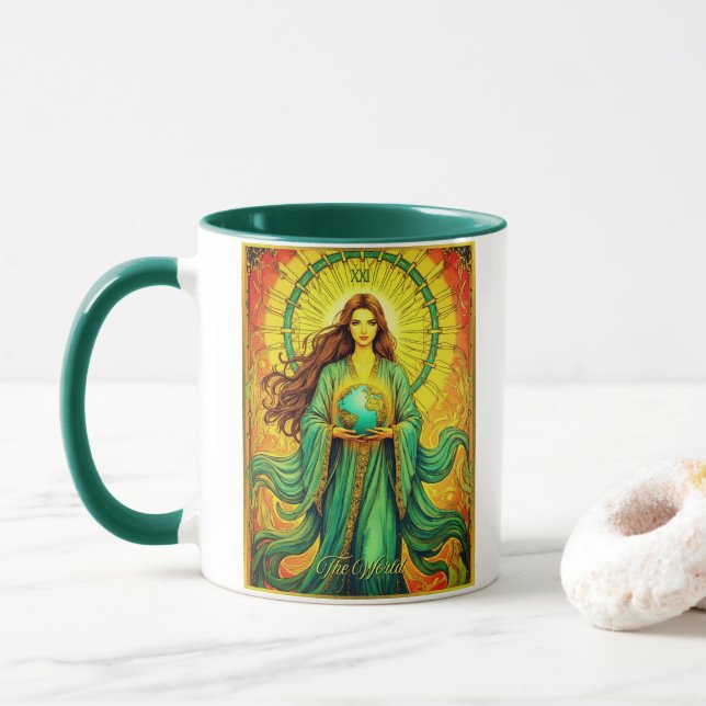Caneca Art Nouveau Tarot Card The World (Com Donut)