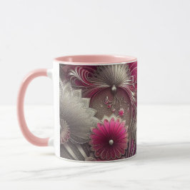 Caneca Art Nouveau Ventiladores rosa e prateados