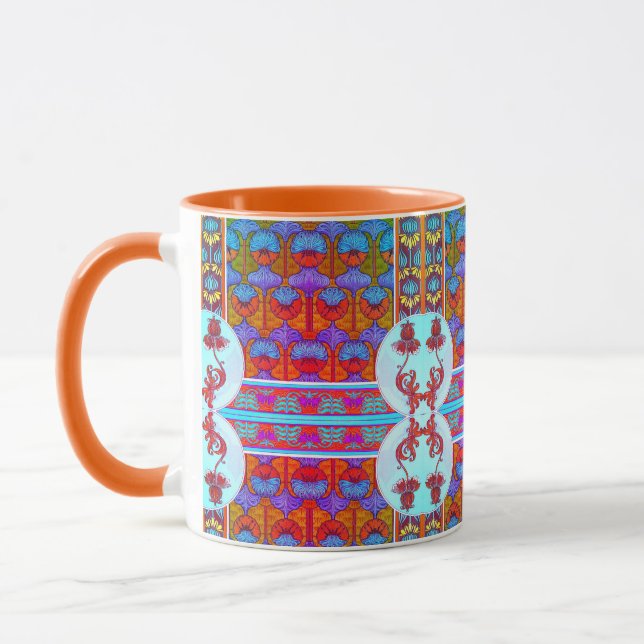 Caneca Art nouveau vintage floral arte têxtil verneuil (Esquerda)