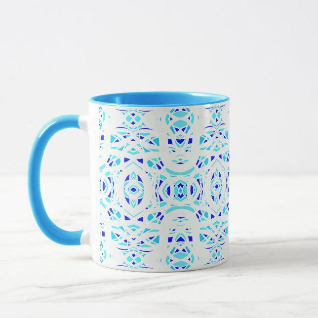 Caneca Arte Abstrata em Guache Azul Branco Flamejante (Esquerda)