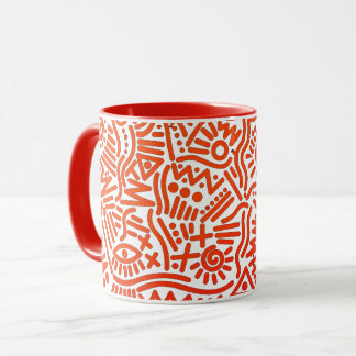 Caneca Arte abstrata em linhas grossas e vermelhas com to