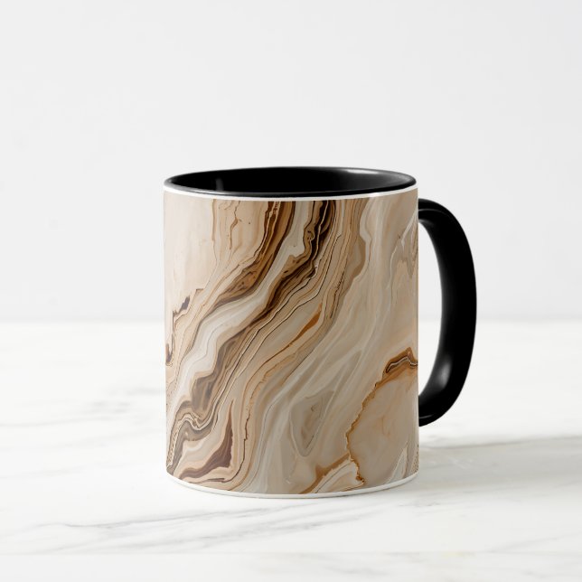 Caneca Arte Abstrata em Mármore Bege Elegante (Frente Esquerda)