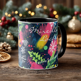 Caneca Arte abstrata festiva com cores brilhantes de floc