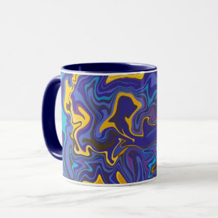 Caneca Arte Abstrata Giratória em Azul e Amarelo