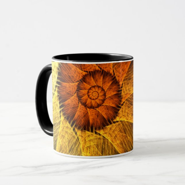Caneca Arte abstrata laranja amarelo azul floral (Frente Esquerda)