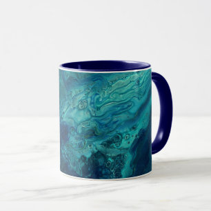 Caneca Arte Abstrato Fluida Azul Acrílica de Coloração Az