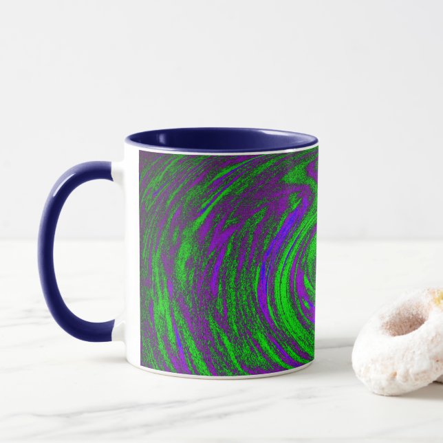 Caneca Arte Abstrato verde e azul púrpura (Com Donut)