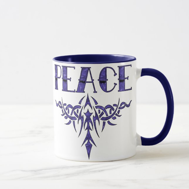 Caneca Arte azul da paz do tatuagem (Direita)