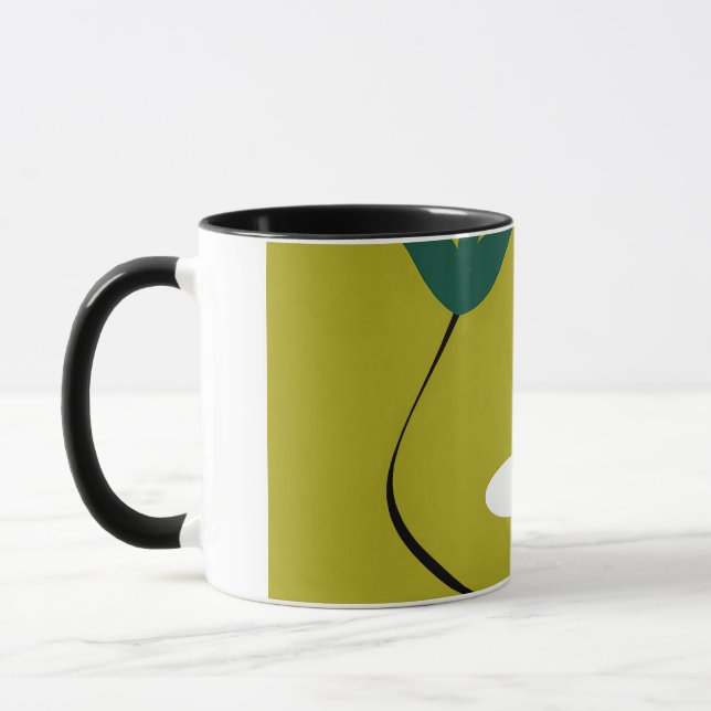 Caneca Arte Botânica Abstrata Flor de Margarida Minimalis (Esquerda)