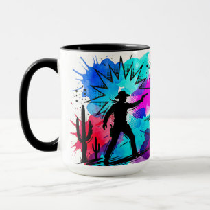 Caneca Arte Colorida em Aquarela de Cowboys do Faroeste