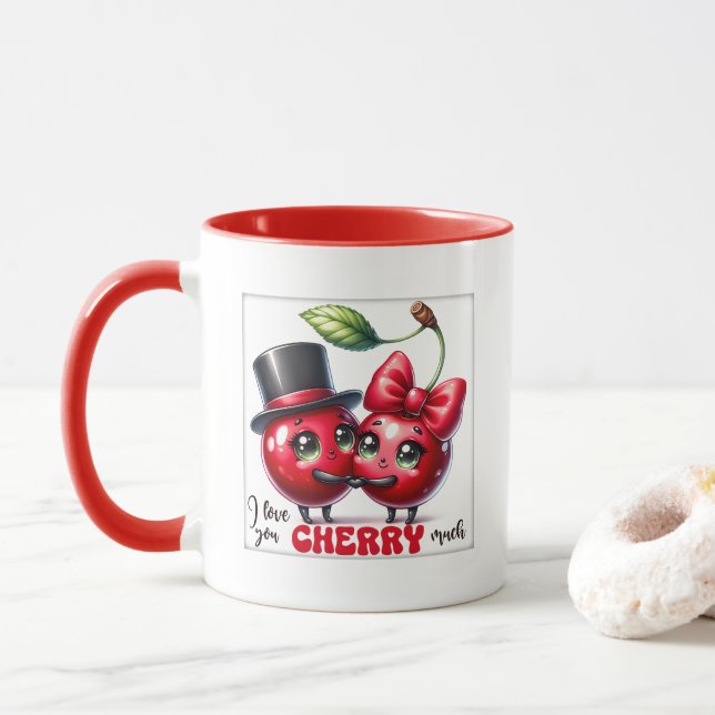 Caneca Arte com palavras de cereja de amor engraçado (Com Donut)