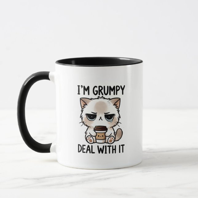 Caneca Arte com palavras de gatinho mal-humorado engraçad (Esquerda)