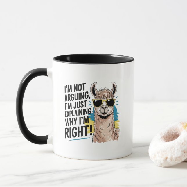 Caneca Arte com palavras de lhama engraçada discutindo (Com Donut)