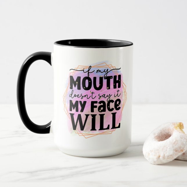Caneca Arte com palavras de rosto sarcástico engraçado (Com Donut)