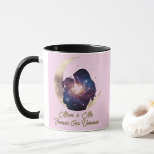 Caneca Arte da Lua com Silhueta da Galáxia de Mãe e Filho