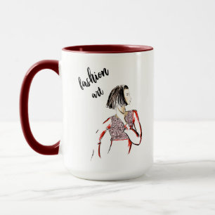 Caneca Arte da Moda Preta e Vermelho 15oz Ringer