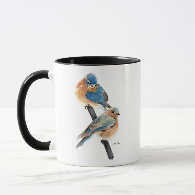 Caneca Arte de Aquarela do Casal Bluebird (Esquerda)
