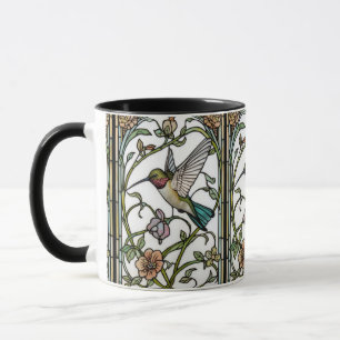Caneca Arte de beija-flor elegante botânico boho chic