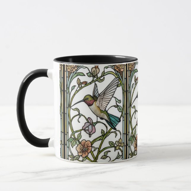 Caneca Arte de beija-flor elegante botânico boho chic (Esquerda)