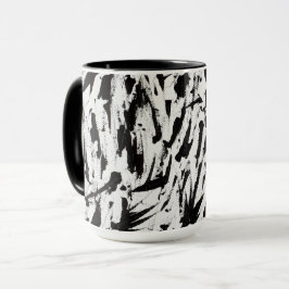 Caneca Arte de Brushstrokes Abstrato preto e branco