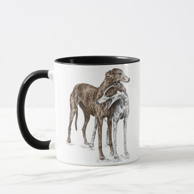 Caneca Arte de Cachorro de Dois Amigos Greyhound (Esquerda)