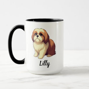 Caneca Arte de Cachorro Shih Tzu com Nome Personalizado