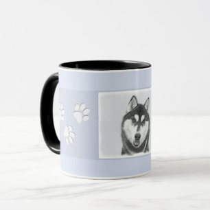 Caneca Arte de Cão Siberiana (Preto e Branco)