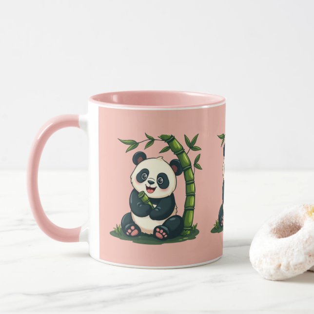 Caneca Arte de Cartoon Bonita Adorável Panda Hugging (Com Donut)
