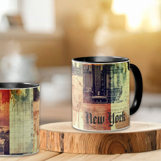 Caneca Arte de Colagem Urbana Vintage de Nova York