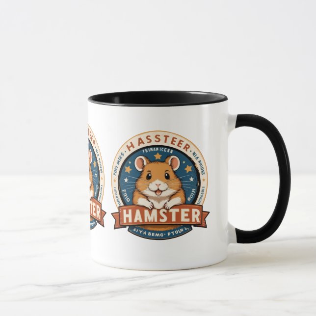 Caneca Arte de Emblema de Anéis de Hamster Retro (Direita)
