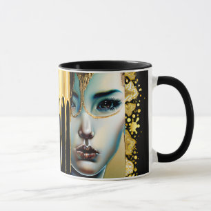 Caneca Arte de Fantasia Mística Etérea Preto e Dourado