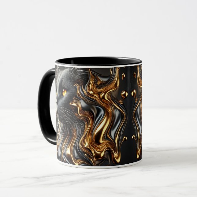Caneca Arte de Gato de Efeito Metálico Molten de Luxo (Frente Esquerda)