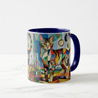 Caneca Arte de Gato em Estilo Cubista Surrealista