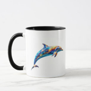 Caneca Arte de Golfinho Abstrato Neon – Onda de Energia C