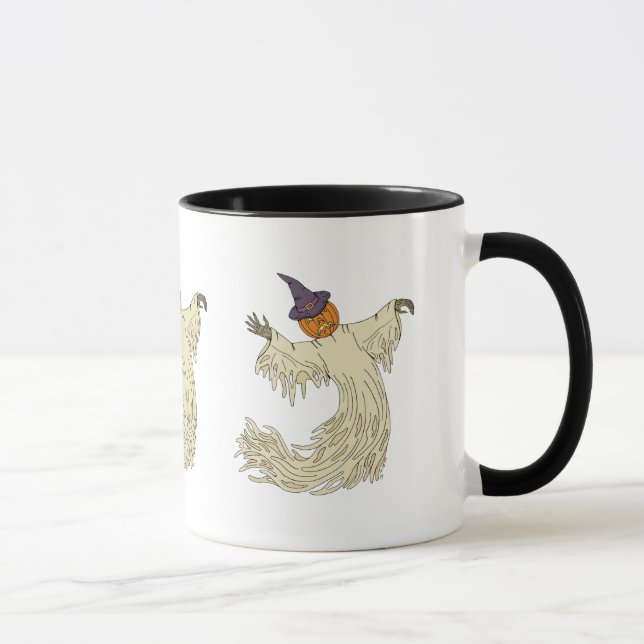 Caneca Arte de Halloween do Fantasma de Cabeça de Abóbora (Direita)