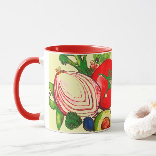 Caneca Arte de Legumes Cores Vibrantes  (Com Donut)