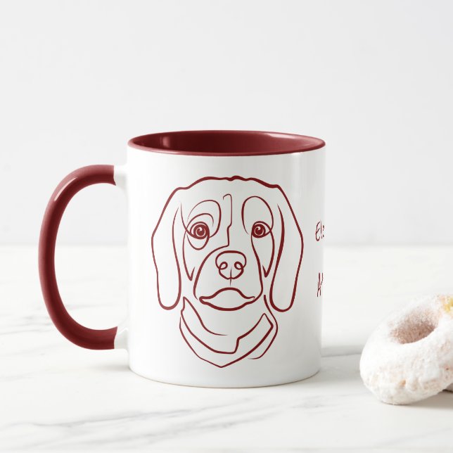 Caneca Arte de Linha Beagle, Elegância com Atitude (Com Donut)