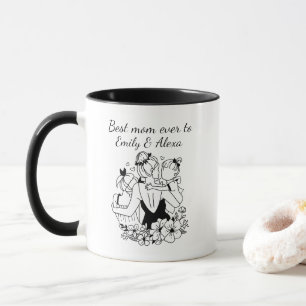 Caneca Arte De Linha De Mãe E Filha
