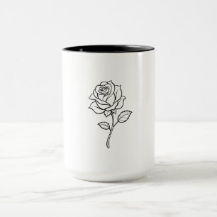 Caneca Arte de Linha de Rosa Minimalista Floral Elegante