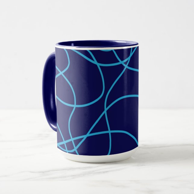 Caneca Arte de linha em Blues contrastantes (Frente Esquerda)